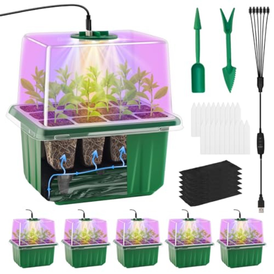 Greenhouse Mini Indoor - 조명이 있는 묘목 트레이 6팩, 식물