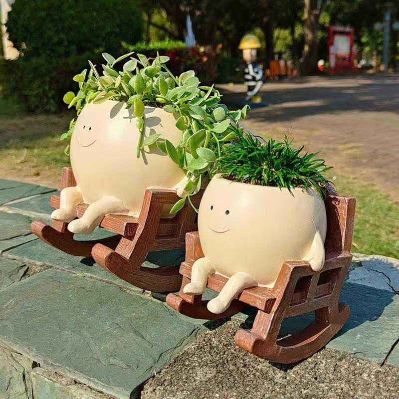Gardening Tools Cute - 미니 흔들의자 스마일리 페이스 화분, 창의적인