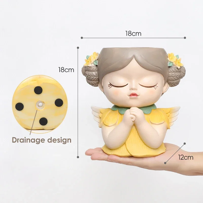 배수 구멍이있는 7 인치 귀여운 천사 소녀 얼굴 화분  - Gardening Tools Cute 리뷰 및 가격