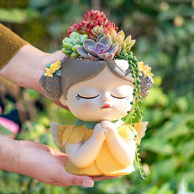 배수 구멍이있는 7 인치 귀여운 천사 소녀 얼굴 화분  - Gardening Tools Cute 리뷰 및 가격