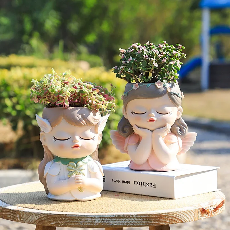 배수 구멍이있는 7 인치 귀여운 천사 소녀 얼굴 화분  - Gardening Tools Cute 리뷰 및 가격