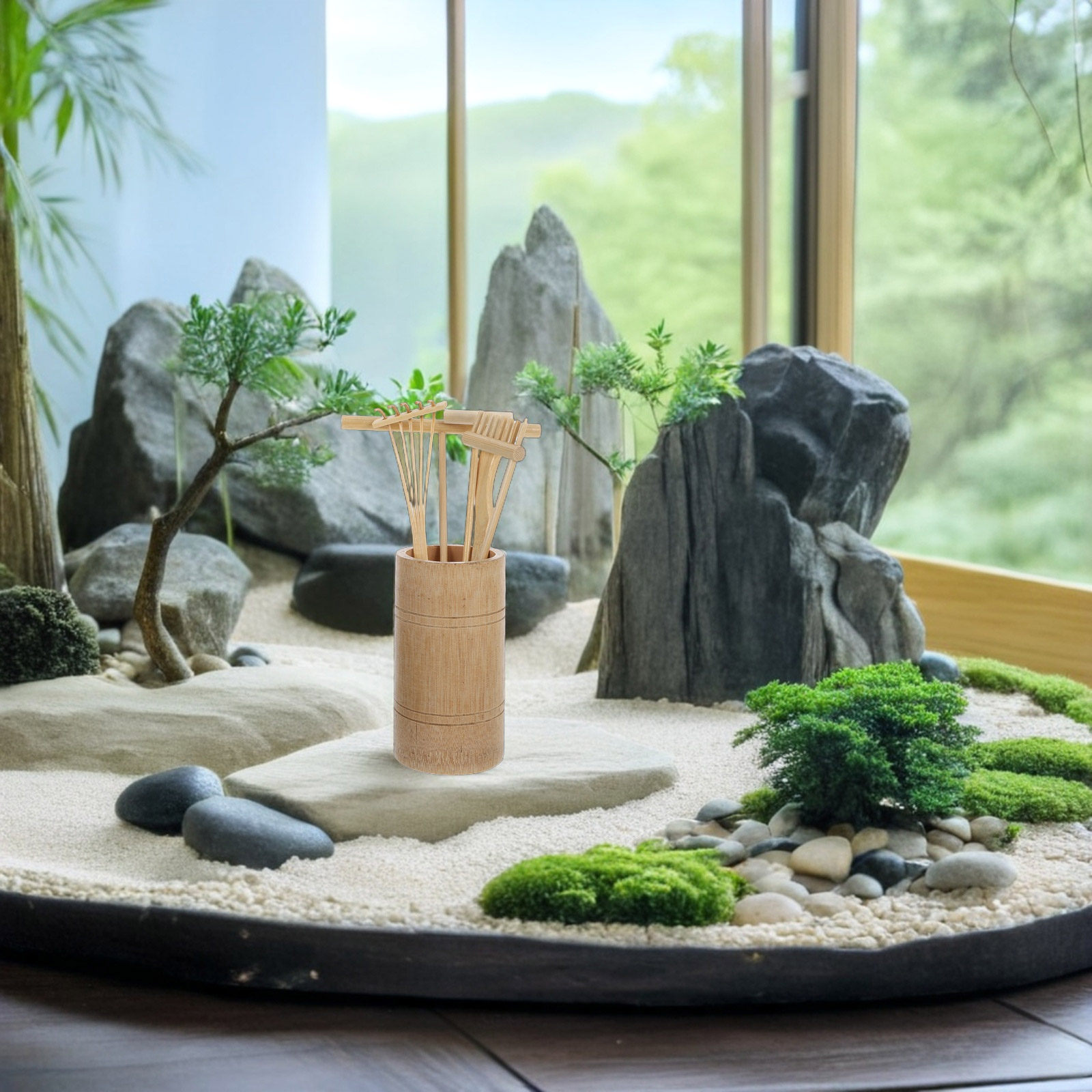 1세트 젠 샌드 가든 레이크 키트 대나무 미니 도구 책 - Gardening Tools And Accessories 리뷰 및 가격