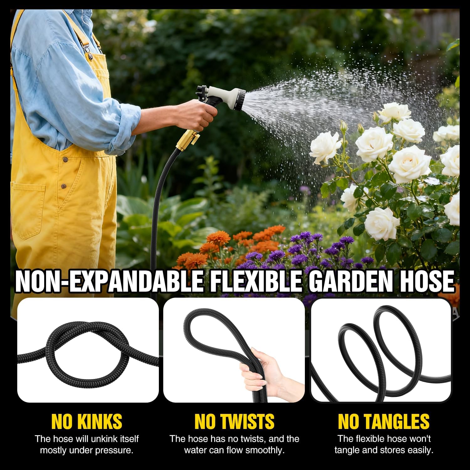 정원용 호스 100피트 비확장형, 유연한 물 호스, 마 - Garden Hose Nozzle 리뷰 및 가격