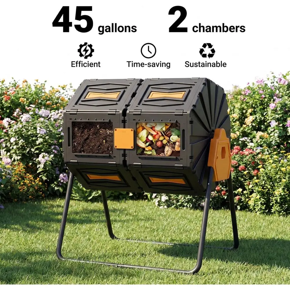 45갤런 이중 챔버 퇴비 텀블러 - 대형 360 °   - Compost Bin 리뷰 및 가격