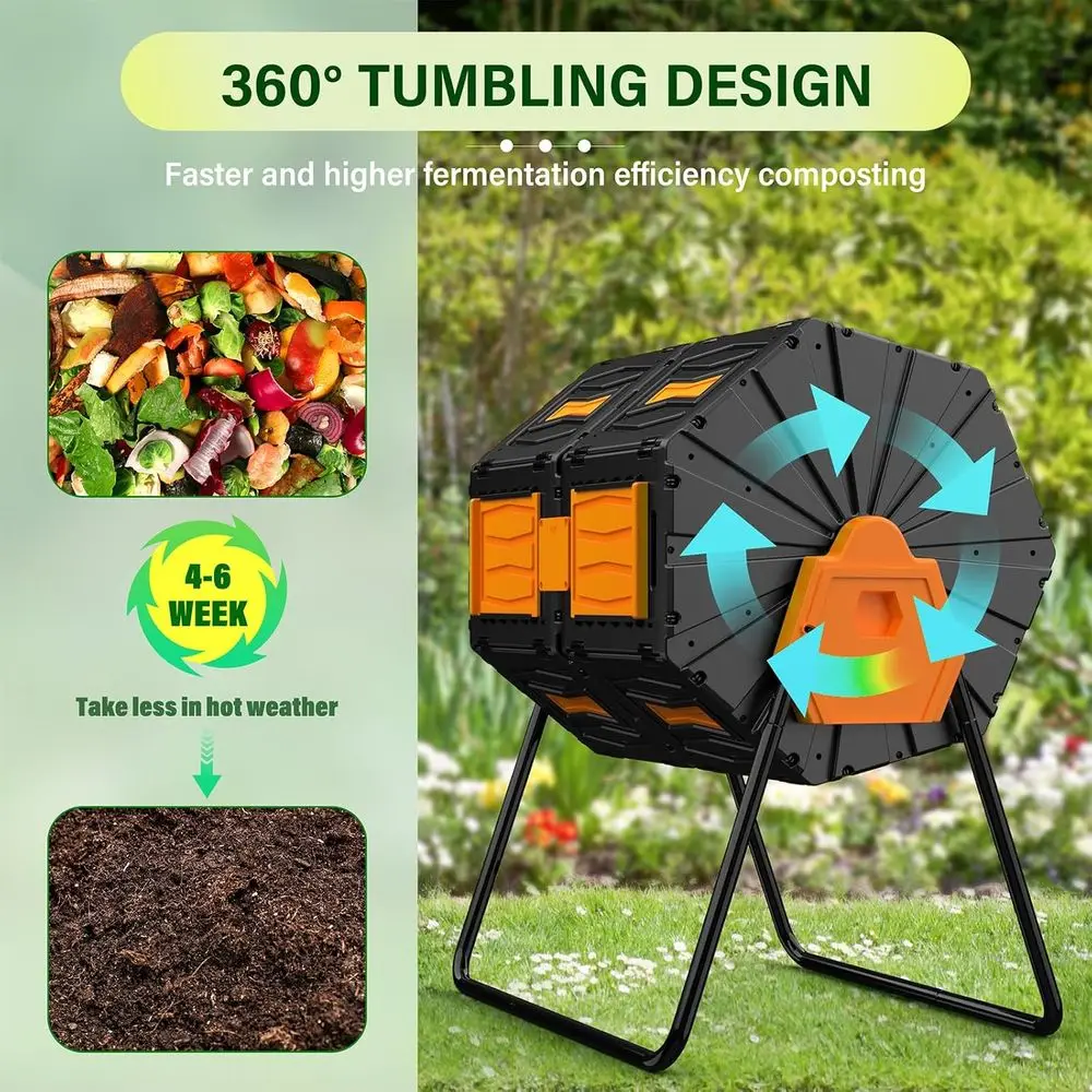 45갤런 이중 챔버 퇴비 텀블러 - 대형 360 °   - Compost Bin 리뷰 및 가격