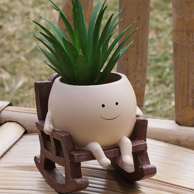 미니 흔들의자 스마일리 페이스 화분, 창의적인 다육식물 - Gardening Tools Cute 리뷰 및 가격